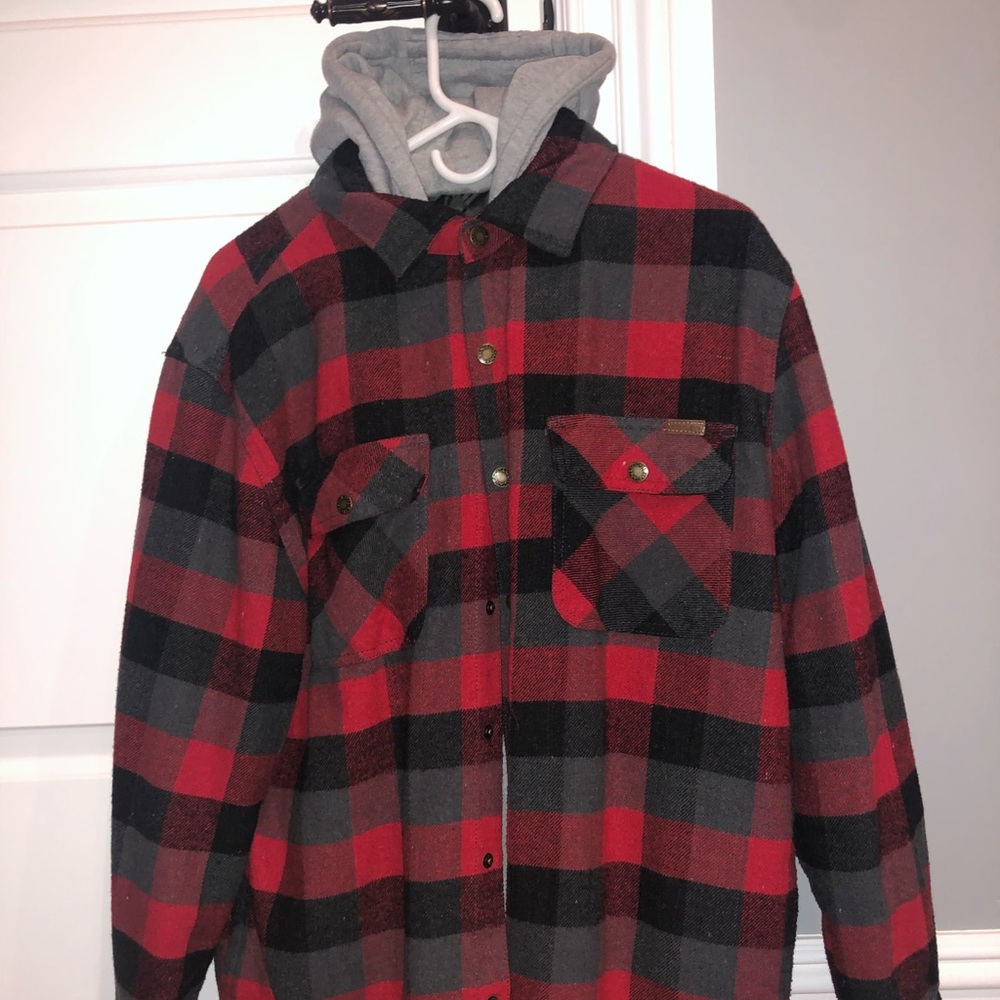 Built in Hoodie Flannel Jacket
